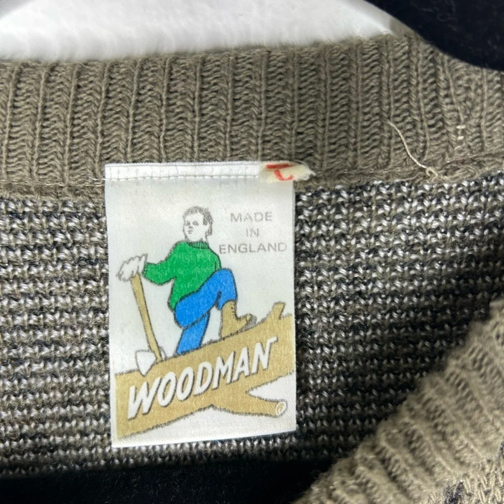 Vintage Woodman Men’s Sz L Nordic Knit Sweater Wool Blend Made In England Argyle - Picture 2 of 6